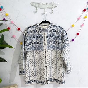 Dale of Norway Wool Fair Isle Nordic Button Front Cardigan Sweater LARGE